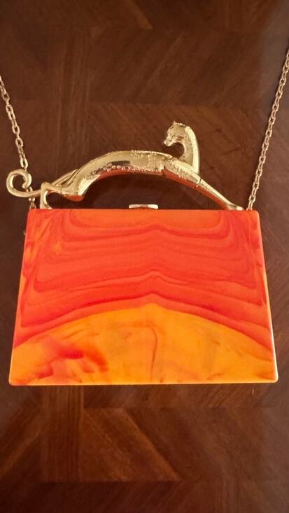 Unbranded Handbags - Orange Marbled Panther Handle Box Clutch Minaudiere Chain Purse
